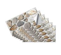 Autocollants pour Carreaux Rectangulaire Galets gris Stickers Carrelage Adhésif Imperméable, Autocollants de Carreaux Bricolage pour Maison Salle Bains Cuisine, 6 Pieces