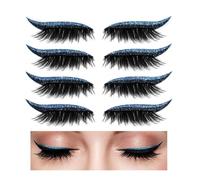 Autocollants pour eye-liner, autocollants pour eye-liner pailletés, 8 paires d'autocollants pour cils, autocollants réutilisables pour paupières et cils (Bleu)