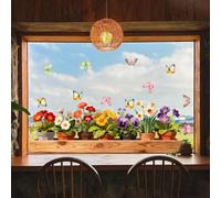 Autocollants pour fenêtre avec éléments botaniques et papillons en PVC pour une pose et une réutilisation faciles sur verre propre (D20956-30 x 90 cm)