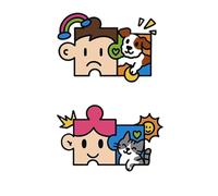 Autocollants pour garçons et filles - Motif chats et chiens - Style puzzle - Étanche - Semi-permanent