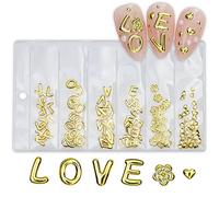 Autocollants pour nail art en métal - Design à 6 grilles - Accessoires de décoration - Fond de cœur - Bijoux pour ongles - Rivets et pierres précieuses