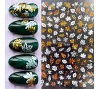 Autocollants Pour Ongles,1pc Summer 3d Stickers,For Nails Designs Laser Black White Flower Leaf Series Decorations Sliders,Nail Art Sticker Decals 21