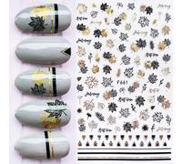 Autocollants Pour Ongles,1pc Summer 3d Stickers,For Nails Designs Laser Black White Flower Leaf Series Decorations Sliders,Nail Art Sticker Decals 27
