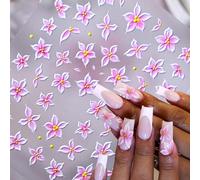Autocollants pour ongles 5D en relief doux avec fleurs de lys rose, Fleurs de cerisier kawaii douces du printemps/Fleurs à cinq pétales, Style coréen Ins, Art des ongles de printemps, Art des ongles d