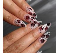 Autocollants pour ongles à fleurs noires et rouges, en plastique, à pression, pour usage quotidien et Occasions spéciales, autocollants pour ongles français