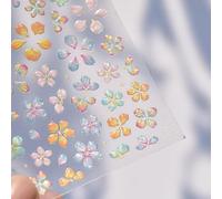 Autocollants pour ongles en forme de fleurs - Pour le nail art - Fleurs colorées de printemps et d'été - En relief 5D - Avec design - Fleurs à cinq feuilles - Charme pour les ongles - Pour femme