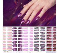 Autocollants pour ongles en gel semi-durci avec dégradé de couleurs nébuleuses/ciel étoilé, 16 pièces par paquet. Décorations nacrées multicolores avec dégradé, pleines d'un sentiment rêveur et délica