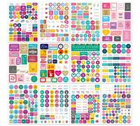 Autocollants pour Planificateur,12 Différent Happy Planner Décoration Accessoires, Mini Stickers a Scrapbooking et Bullet Journal, Multicolore(#A)
