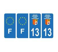 Autocollants pour plaques immatriculation - France - Lot de 4 - Bleu - H 10 cm x L 4,5 cm - Haute performance