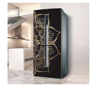 Autocollants pour réfrigérateur, Autocollant de réfrigérateur couvrant entièrement la porte du, autocollants muraux for cuisine, motif mandala noir et or(L: 100x180 cm)