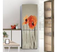 Autocollants pour réfrigérateur, Autocollant de réfrigérateur couvrant entièrement la porte du, autocollants muraux peaux congélateur for décalcomanie cuisine, fleur pavot en fleurs(M: 60x180 cm)