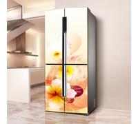 Autocollants pour réfrigérateur, Autocollant de réfrigérateur couvrant entièrement la porte du, autocollants muraux peaux congélateur for décalcomanie cuisine, fleur jaune rose(L: 100x180 cm)