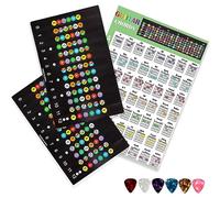 Autocollants pour touche de guitare avec code couleur et tableau d'accords pour débutants et apprenants - Pour guitare acoustique à 6 cordes (2 autocollants, 1 carte d'accords + 6 médiateurs)