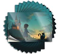 Autocollants pour voiture fille marchant chat près du château au coucher du soleil Autocollants 10 pièces drôle homme caverne autocollants inappropriés (8 x 12 cm)