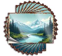 Autocollants pour voitures sommets enneigés, Serene Valley : A Nature's Canvas Stickers Lot de 10 autocollants amusants (12 x 18 cm)