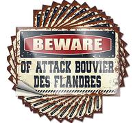 Autocollants pour votre voiture Beware of Attack Bouvier des Flandres Lot de 10 autocollants d'avertissement pour voiture (12 x 18 cm)