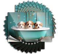 Autocollants pour votre voiture Trois chiots dans une baignoire avec des bulles. Autocollants 10 pièces autocollants pour pare-chocs, décalcomanies et aimants autocollants de voiture (6 x 9 cm)