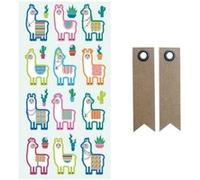 Autocollants Puffies Lamas & Cactus + 20 étiquettes kraft Fanion Multicolore G