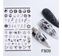 Autocollants R¿¿Fl¿¿Chissants Pour Ongles",Soleil,Lune,¿¿Toiles,3d,Serpent Dor¿¿,Flamme,Oiseaux,Roses,Feuilles,Nouvel An,Curseur Bronzant,"Lef908 - Type F809