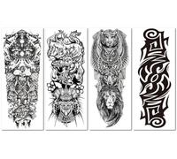 Autocollants Réalistes Temporaires Imperméables Jetables Représentant Un Tigre Et Un Lion Noirs Et Blancs Sur Tout Le Bras 170 * 480mm A009