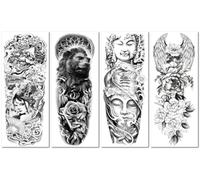 Autocollants Réalistes Temporaires Imperméables Jetables Représentant Un Tigre Et Un Lion Noirs Et Blancs Sur Tout Le Bras 170 * 480mm A008