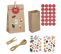 Autocollants rechargeables pour calendrier de l'Avent avec 24 sacs en papier kraft, autocollants de Noël et autocollants numérotés, clips, ficelle, calendrier DIY pour calendriers, cahiers, Noël.