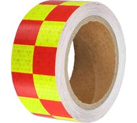 Autocollants réfléchissants universels jaune fluorescent et rouge à carreaux de 5 cm x 10 m - Bande réfléchissante de sécurité - Pack de 1