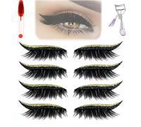 Autocollants réutilisables 2 en 1 for fards à paupières et cils - Patchs de maquillage waterproof for un glamour instantané, 4 paires autocollantes, sans colle(Gold4pairs)