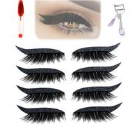 Autocollants réutilisables 2 en 1 for fards à paupières et cils - Patchs de maquillage waterproof for un glamour instantané, 4 paires autocollantes, sans colle(Black4pairs)