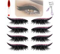 Autocollants réutilisables 2 en 1 for fards à paupières et cils - Patchs de maquillage waterproof for un glamour instantané, 4 paires autocollantes, sans colle(Pink4pairs)