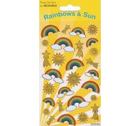 Autocollants réutilisables arc-en-ciel et soleil étincelants | Parfaits pour les activités artisanales pour enfants et adultes | Réutilisables sur des surfaces non poreuses