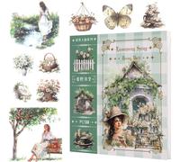 Autocollants Scrapbooking 50 Feuilles, Plus de 400 Motifs, Stickers Vintage Aesthetic pour Bullet Journal et Carnet, Autocollants Décoratifs Fleurs, Papillons et Maisons, Style Jardin Vert Naturel