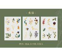 Autocollants Séries Langue Fleur D'or Plante Bronzante, Étiquette, Matériel Pour Compte À Main, Diy Bricolage, 3 Feuilles En 8 Styles