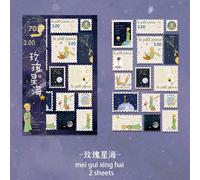 Autocollants Séries Timbres-Poste Souvenirs, Étiquette Plate, Dessin Animé Rétro, Petit Prince, Décoration, Papeterie D'impression À Chaud, 2 Feuilles