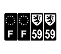 Autocollants Sticker Plaque d'immatriculation Voiture 59 Blason des Flandres Noir - HADEXIA - Lot de 4