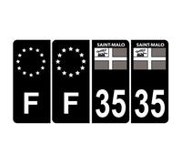 Autocollants Sticker Plaque d'immatriculation Voiture - HADEXIA - 35 Saint Malo Noir - Lot de 4