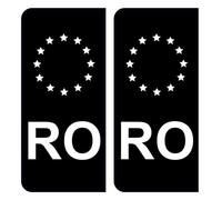 Autocollants Stickers plaque immatriculation RO Roumanie Union Européenne Europe EU Noir
