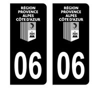 Autocollants Stickers plaque immatriculation voiture auto département 06 Alpes-maritimes Logo Région Provence PACA Full Noir