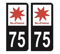 Autocollants Stickers plaque immatriculation voiture auto département 75 Paris Logo Région Ile-de-France Noir Couleur