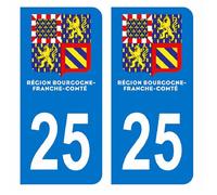 Autocollants Stickers plaque immatriculation voiture département 25 Doubs Logo Région Bourgogne Franche Comté Nouveau modele