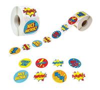 Autocollants Super Héros - Rouleau de 500 Pièces, Étiquette Adhésive pour Enfants, Cadeau Anniversaire, Décoration et Bricolage