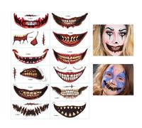 Autocollants temporaires pour maison hantée, kit de maquillage du visage d'Halloween, autocollants pour visage masqué, articles de jeu de rôle d'Halloween, articles de cosplay effrayants, articles de
