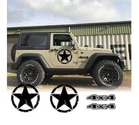Autocollants tout-terrain Etoile compatibles pour Jeep Wrangler + cadeau 2 4 x 4 (noir brillant)