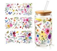 Autocollants Transfert Fleurs Colibri, 3 Feuilles Stickers | Scrapbooking Imperméables, Decalcomanie Aquarelle Papillon Plantes pour Mug Boite Pot Cadeau, 15x29cm