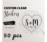 Autocollants transparents personnalisés - Design en forme de cœur pour S+M avec date personnalisable, étiquettes transparentes étanches, n'importe quelle forme découpée