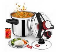 Autocuiseur 4 en 1 en acier inoxydable 304 de 12 l et anti-explosion et paramètres 3 psi, boîte à pression verrouillable à une main et couvercle en verre avec support vapeur inclus, compatible