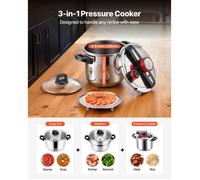 Autocuiseur 7 L Casserole Pression en Acier Inox avec Panier Cuisson et Couvercle en Verre Trempé 3 Niveaux de Pression jusqu'à 1…