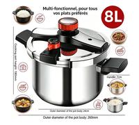 Autocuiseur 8L en acier inoxydable - 3 niveaux de pression sécurité anti-explosion - Compatible gaz et induction - Pour famille