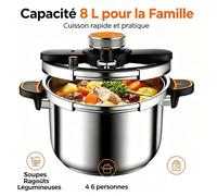Autocuiseur 8L Inox - Compatible Gaz et Induction - Anti-Explosion Sécurité Renforcée - Marmite à Pression pour Toute la Famille