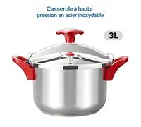 Autocuiseur Inox 3L Épaissi Compatible Gaz/Induction Pression Travail 50 kPa Sécurité 70-90 kPa Domestique Durable